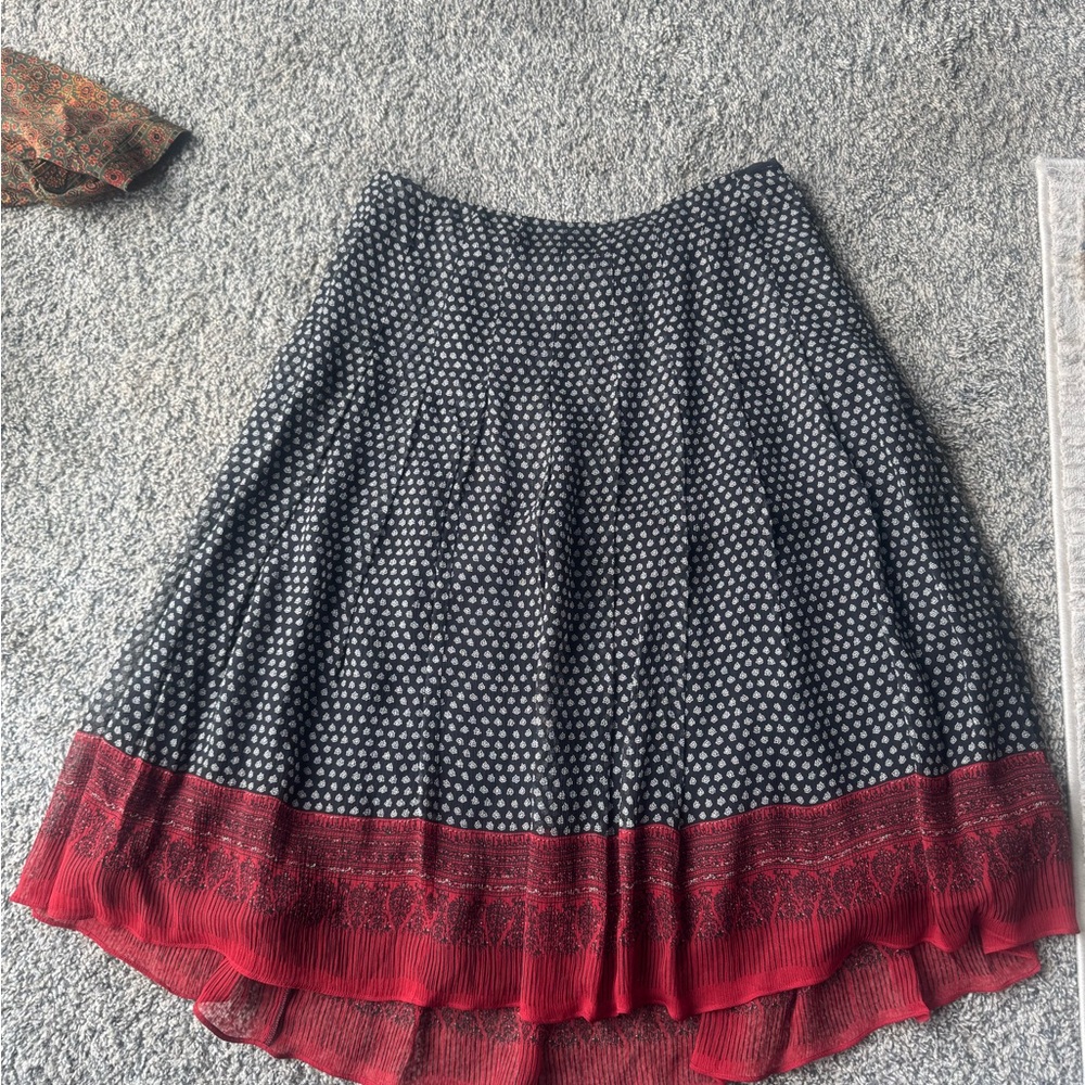 Anne Klein Black and Red A-Line Skirt silk